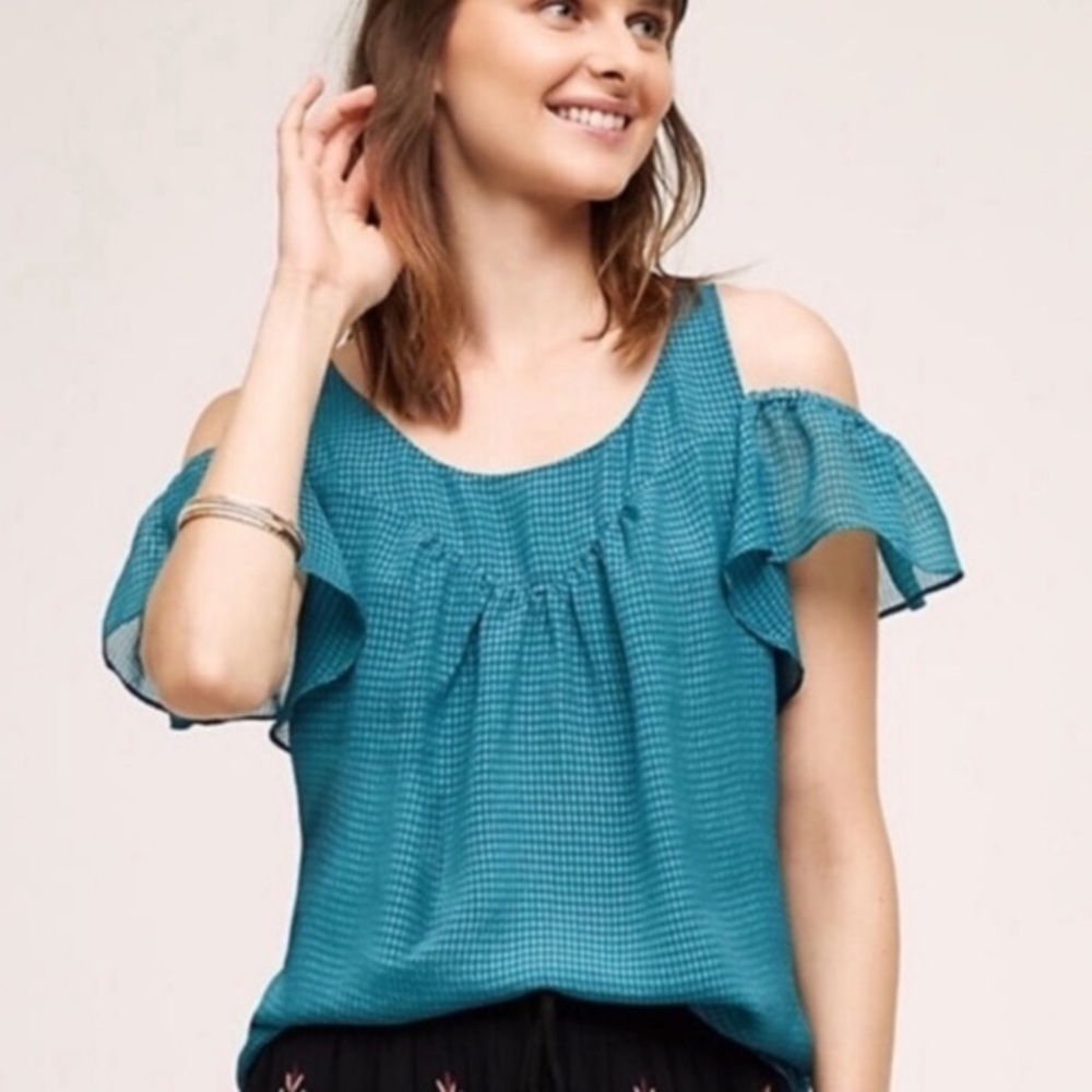 Anthropologie Maeve Tavin ruffle sleeve blouse
